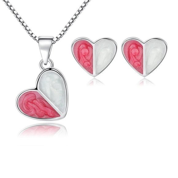 Fashion Jewelry Jewelry - Cutest 4pc Pink & White Earrings and Pendant Set w/ 18" Chain Sterling Silver